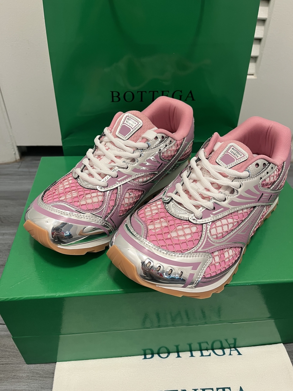 Pink and Grey Bottega Trainers